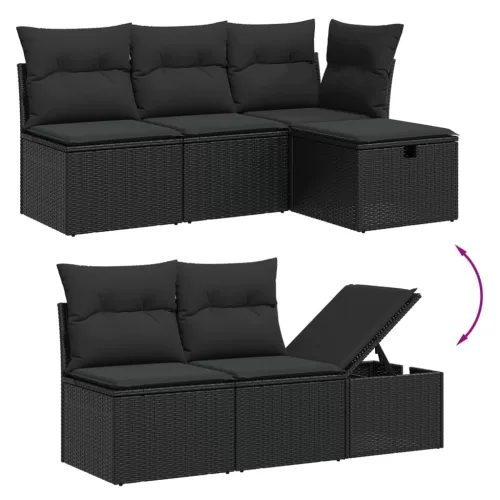  6 részes fekete polyrattan kerti ülőgarnitúra párnákkal