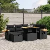  7 részes fekete polyrattan kerti ülőgarnitúra párnával