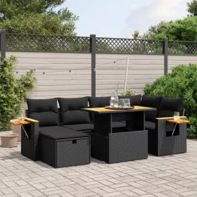    7 részes fekete polyrattan kerti ülőgarnitúra párnával