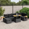  8 részes fekete polyrattan kerti ülőgarnitúra párnákkal