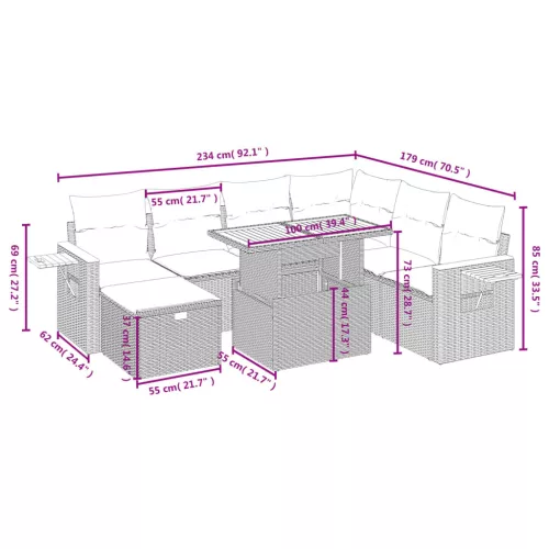  8 részes fekete polyrattan kerti ülőgarnitúra párnákkal
