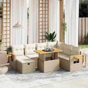  8 részes bézs polyrattan kerti ülőgarnitúra párnával