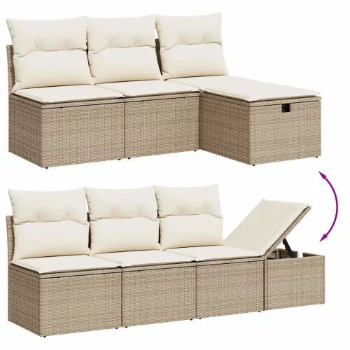  8 részes bézs polyrattan kerti ülőgarnitúra párnával
