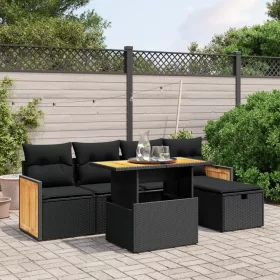    6 részes fekete polyrattan kerti ülőgarnitúra párnákkal