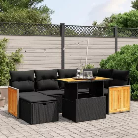    7 részes fekete polyrattan kerti ülőgarnitúra párnával