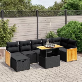   8 részes fekete polyrattan kerti ülőgarnitúra párnákkal