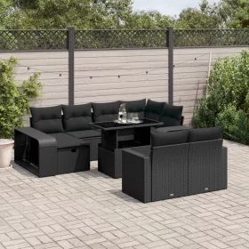    11 részes fekete polyrattan kerti ülőgarnitúra párnákkal