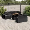  11 részes fekete polyrattan kerti ülőgarnitúra párnákkal