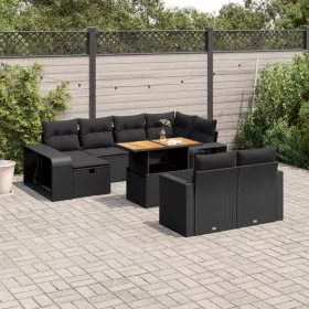    11 részes fekete polyrattan kerti ülőgarnitúra párnákkal