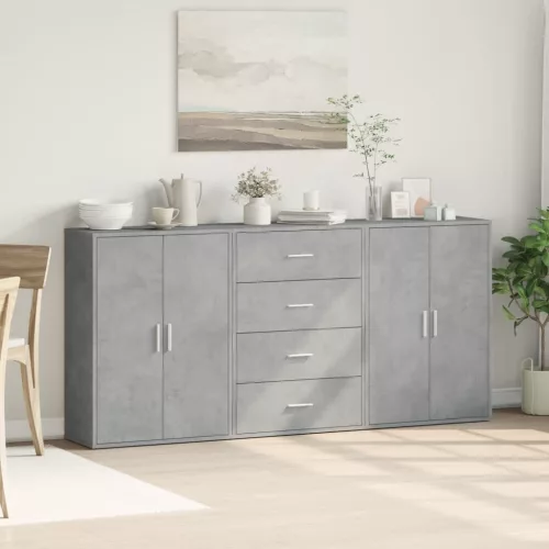  3 db betonszürke szerelt fa tálalószekrény 60 x 31 x 84 cm