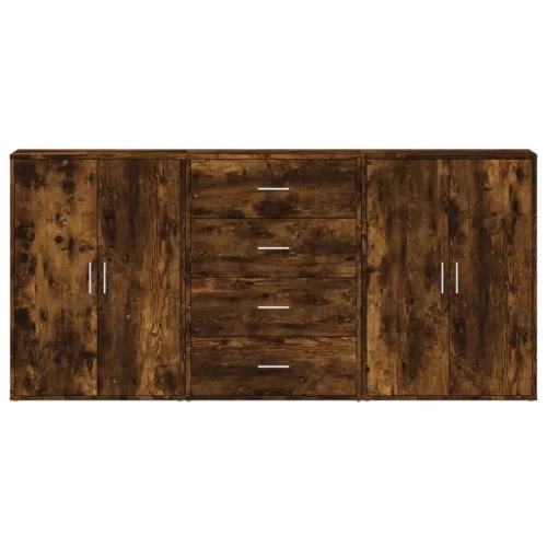  3 db füstös tölgy színű szerelt fa tálalószekrény 60x31x84 cm