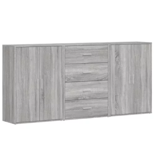  3 db szürke sonoma színű szerelt fa tálalószekrény 60x31x84 cm