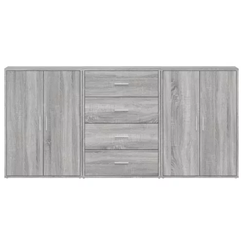  3 db szürke sonoma színű szerelt fa tálalószekrény 60x31x84 cm