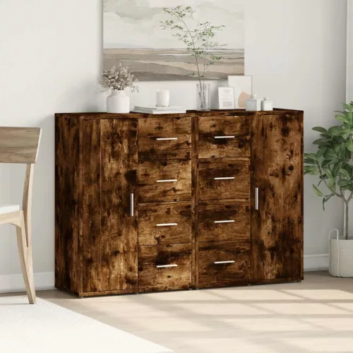  2 db füstös tölgy színű szerelt fa tálalószekrény 60x31x84 cm