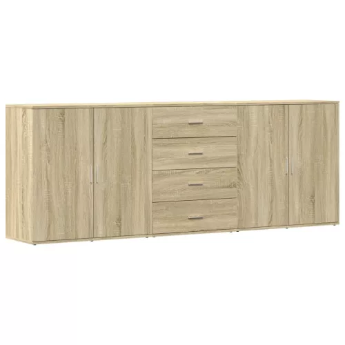  3 db sonoma tölgyszínű szerelt fa tálalószekrény