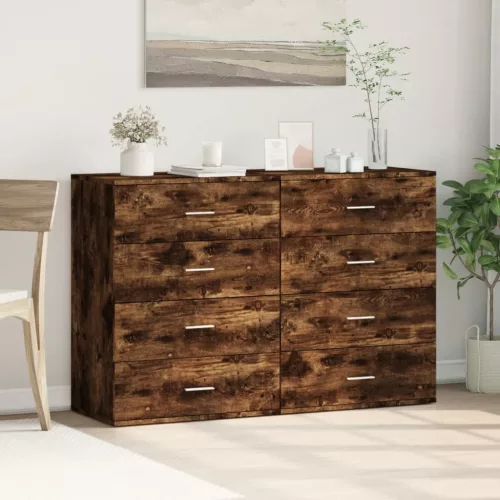  2 db füstös tölgy színű szerelt fa tálalószekrény 60x39x80 cm