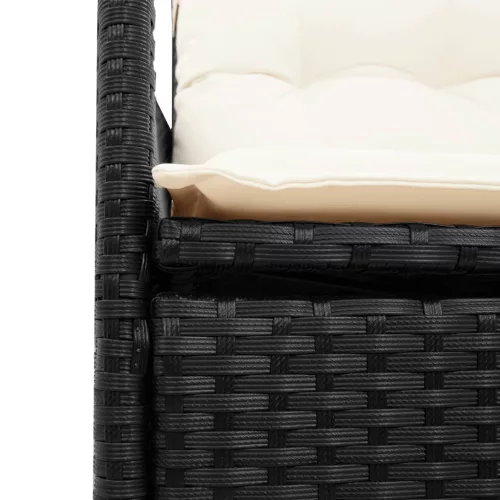  3 részes fekete polyrattan és akácfa bisztrószett párnákkal