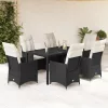  7 részes fekete polyrattan kerti étkezőgarnitúra párnával