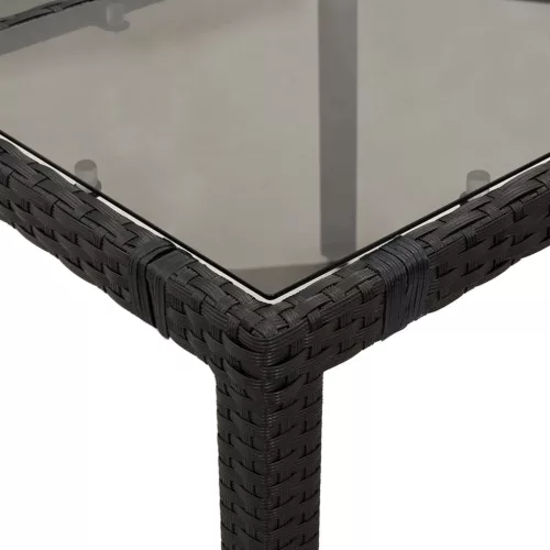  7 részes fekete polyrattan kerti étkezőgarnitúra párnával