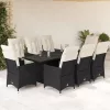  9 részes fekete polyrattan kerti étkezőgarnitúra párnákkal