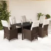  7 részes barna polyrattan kerti étkezőgarnitúra párnával