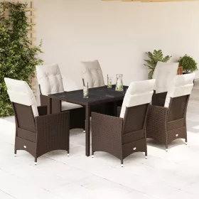    7 részes barna polyrattan kerti étkezőgarnitúra párnával