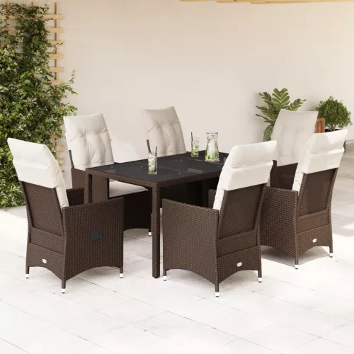  7 részes barna polyrattan kerti étkezőgarnitúra párnával