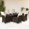  7 részes barna polyrattan kerti étkezőgarnitúra párnával