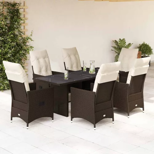  7 részes barna polyrattan kerti étkezőgarnitúra párnával