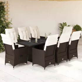    9 részes barna polyrattan kerti étkezőgarnitúra párnákkal