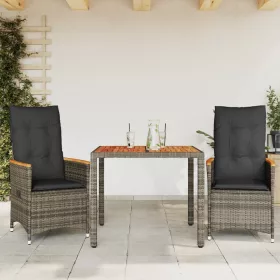  3 részes szürke polyrattan bisztrógarnitúra párnákkal