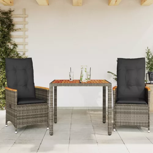 3 részes szürke polyrattan bisztrógarnitúra párnákkal