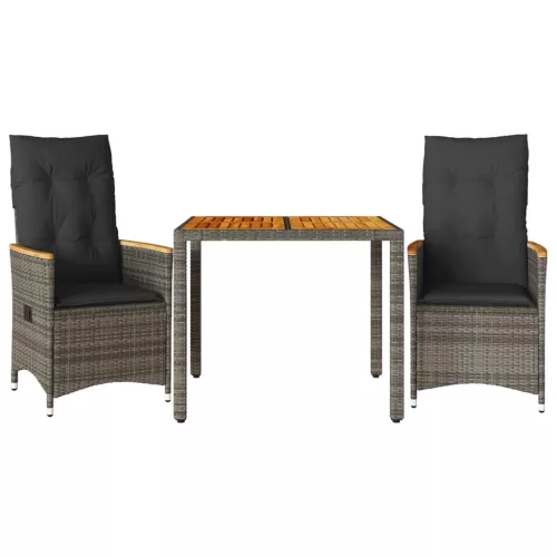  3 részes szürke polyrattan bisztrógarnitúra párnákkal