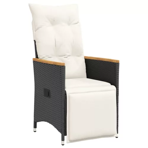  7 részes fekete polyrattan kerti bisztrógarnitúra párnákkal