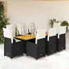  9 részes fekete polyrattan kerti bisztrógarnitúra párnákkal