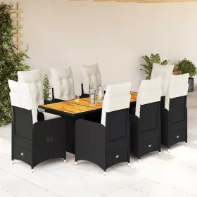    9 részes fekete polyrattan kerti bisztrógarnitúra párnákkal