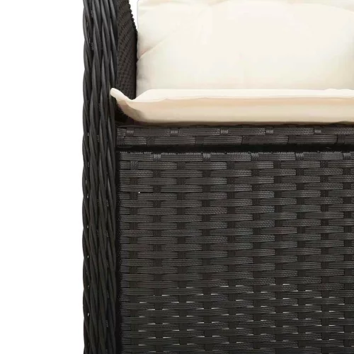  9 részes fekete polyrattan kerti bisztrógarnitúra párnákkal