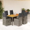  7 részes szürke polyrattan kerti bisztrógarnitúra párnákkal