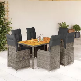    7 részes szürke polyrattan kerti bisztrógarnitúra párnákkal