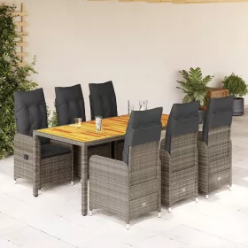    7 részes szürke polyrattan kerti bisztrógarnitúra párnákkal
