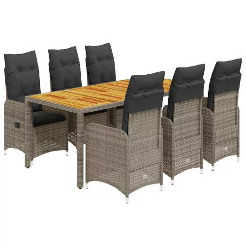  7 részes szürke polyrattan kerti bisztrógarnitúra párnákkal