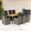  9 részes szürke polyrattan kerti bisztrógarnitúra párnákkal