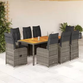    9 részes szürke polyrattan kerti bisztrógarnitúra párnákkal