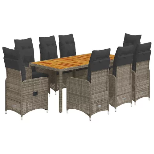  9 részes szürke polyrattan kerti bisztrógarnitúra párnákkal