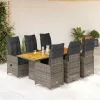  7 részes szürke polyrattan kerti bisztrógarnitúra párnákkal