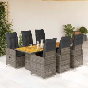    7 részes szürke polyrattan kerti bisztrógarnitúra párnákkal