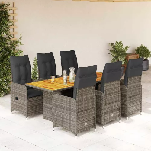  7 részes szürke polyrattan kerti bisztrógarnitúra párnákkal