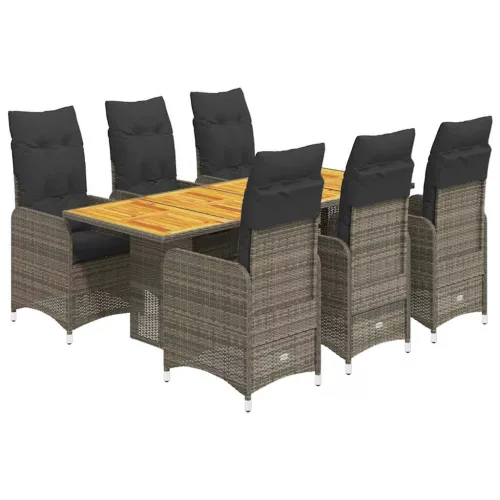  7 részes szürke polyrattan kerti bisztrógarnitúra párnákkal