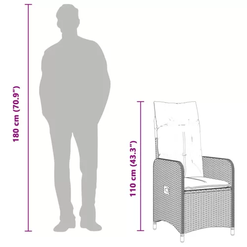  7 részes szürke polyrattan kerti bisztrógarnitúra párnákkal