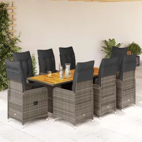   9 részes szürke polyrattan kerti bisztrógarnitúra párnákkal